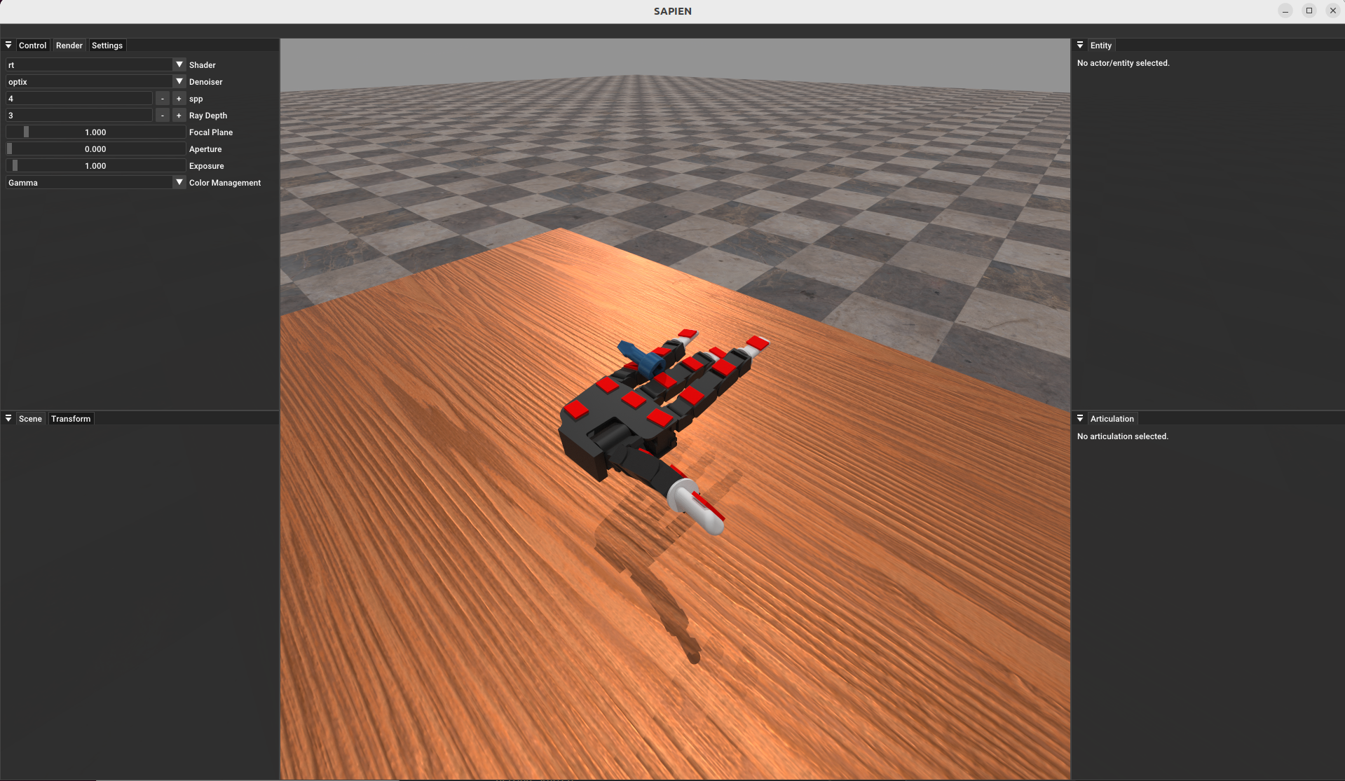 SAPIEN GUI showing the rotate single object in hand task