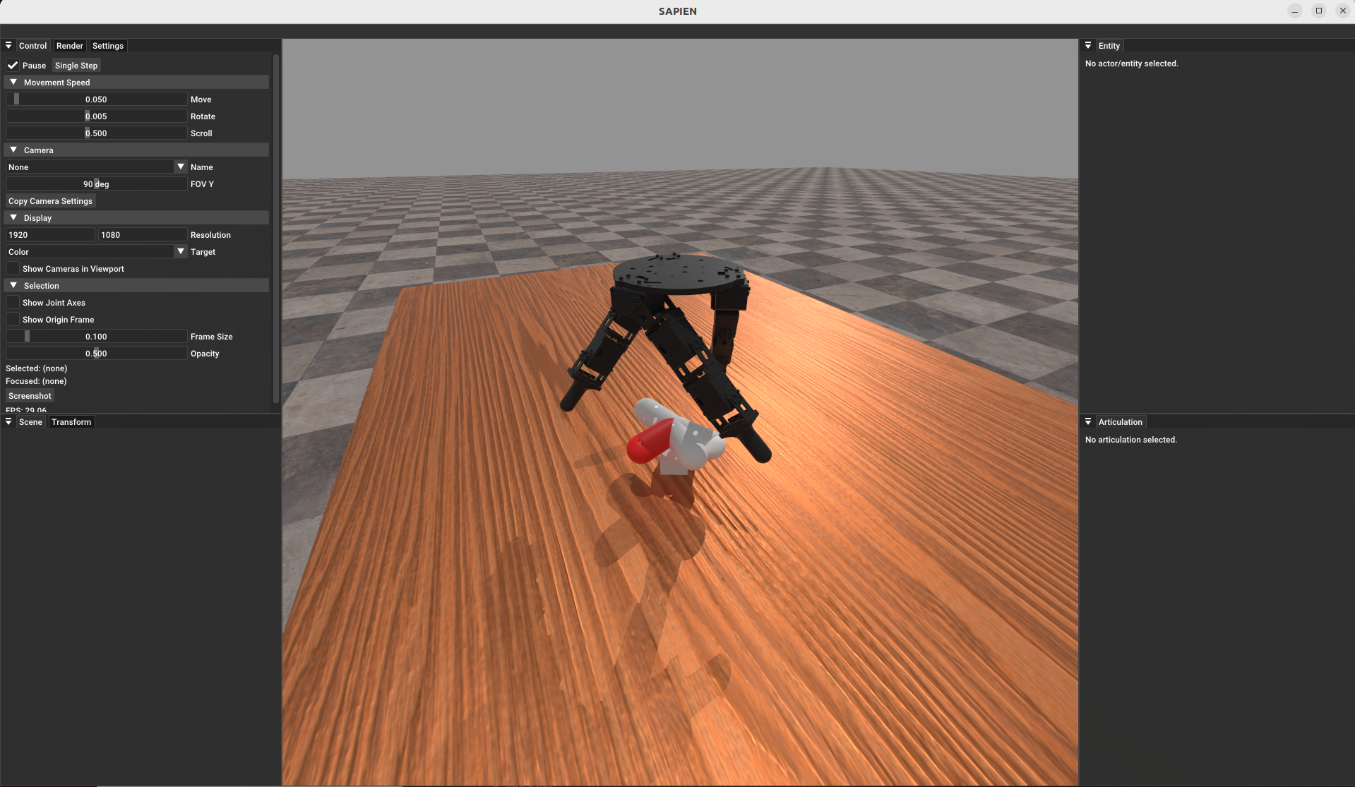 SAPIEN GUI showing the rotate valve level 2 task