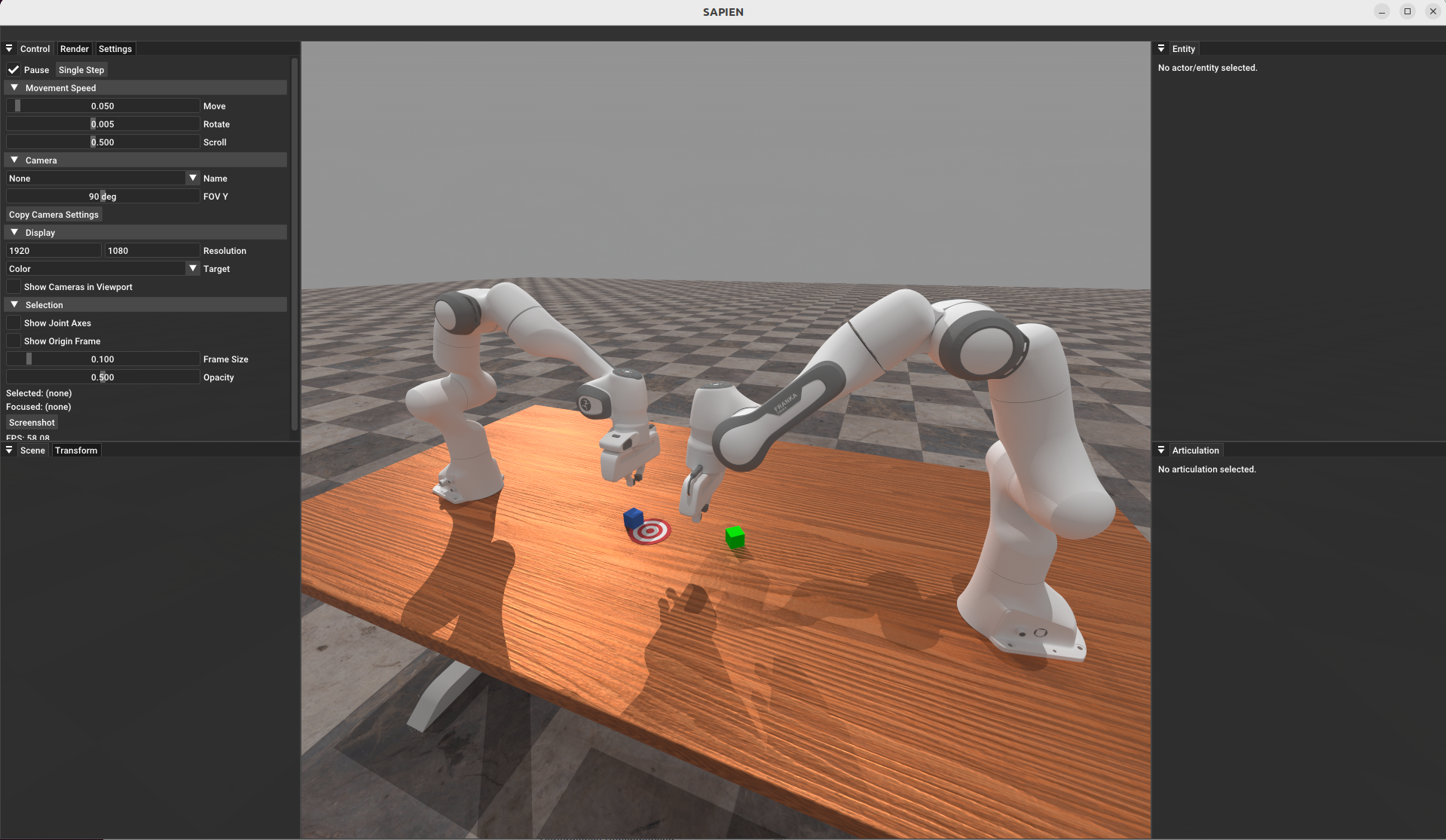 SAPIEN GUI two robot stack cube task